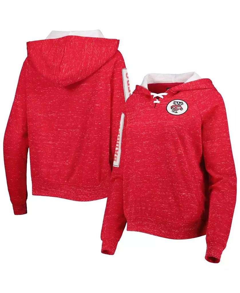 商品Colosseum|Women's Red Wisconsin Badgers The Devil Speckle Lace-Placket Raglan Pullover Hoodie,价格¥308,第1张图片