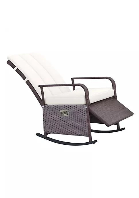商品belk|Outdoor Rattan Wicker Rocking Chair Patio Recliner With Soft Cushion Adjustable Footrest Max. 135 Degree Backrest Cream,价格¥1724,第1张图片