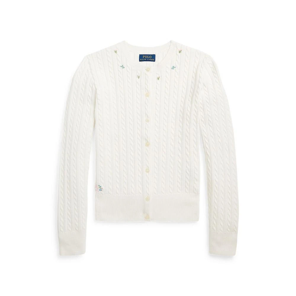 商品Ralph Lauren|Big Girls Floral Mini-Cable Cotton Crewneck Cardigan,价格¥183,第1张图片