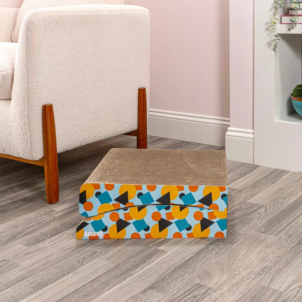 商品THE LICKER STORE|Eero 32" Modern Cardboard Foldable Lounge Cat Scratcher with Catnip, Blue/Orange,价格¥380,第3张图片详细描述