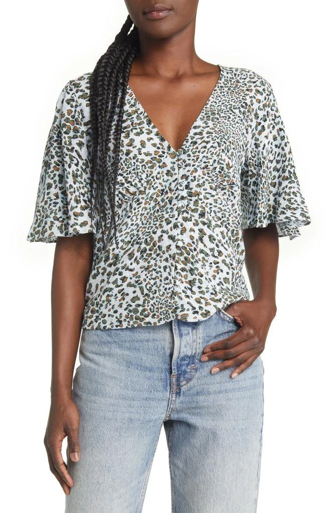 商品Topshop|Animal Print Button-Up Blouse,价格¥122,第1张图片