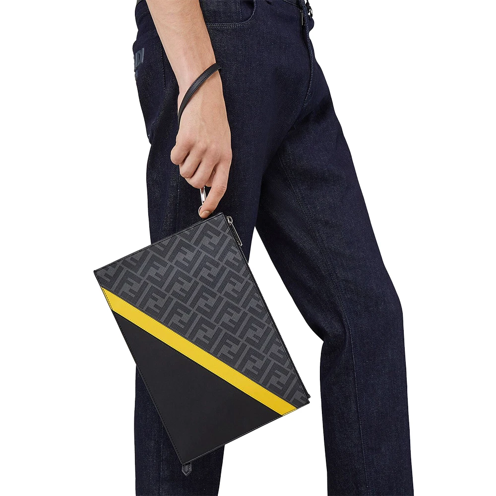 FENDI 男士黑/黄色手拿包 7N0110-A9XS-F0R2A 商品