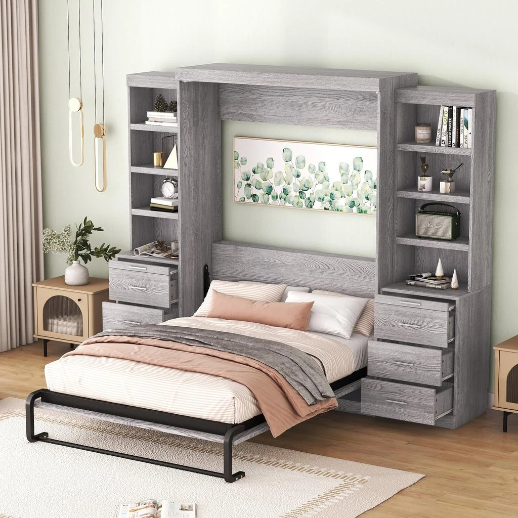 商品Simplie Fun|Full Size Murphy Bed with Storage Shelves and Drawers,价格¥21094,第3张图片详细描述