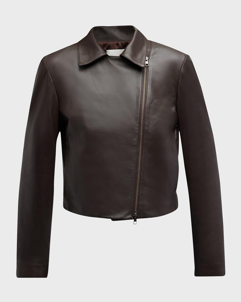 Zip-Front Leather Moto Jacket商品第2张图片规格展示