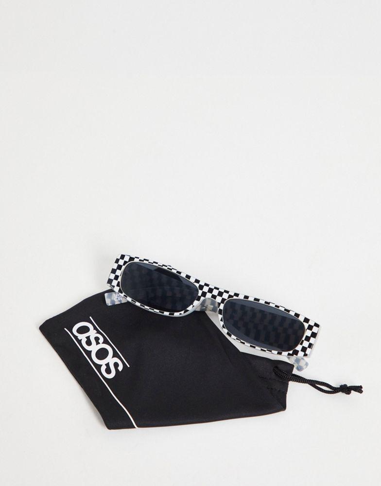 ASOS DESIGN mini rectangle sunglasses with checkerboard design in black and white - BLACK商品第4张图片规格展示