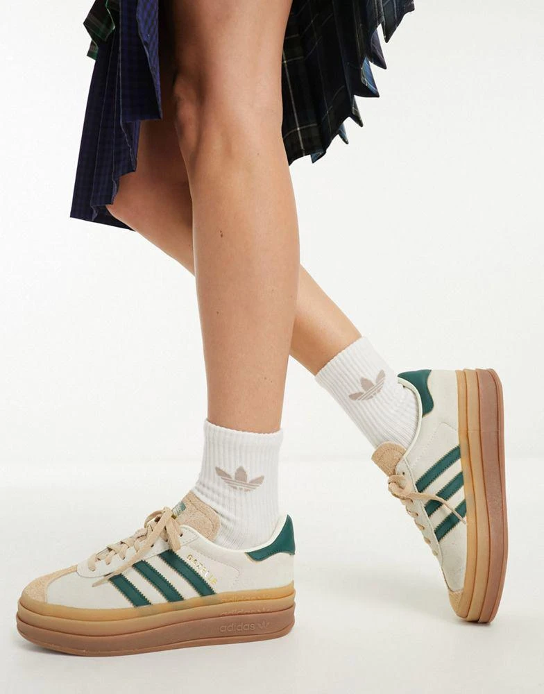 商品Adidas|adidas Originals Gazelle Bold platform trainers in cream/green with gum sole,价格¥853,第1张图片