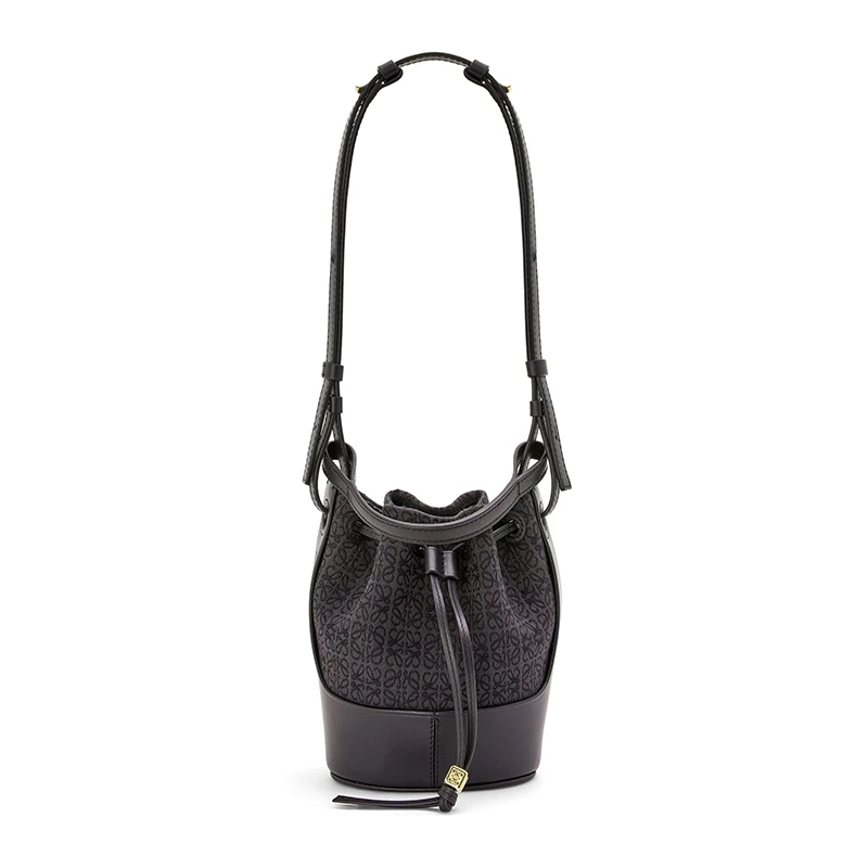 【包税】LOEWE/罗意威 2021秋冬新款 Balloon系列 女士迷你无烟煤色/黑色徽标印花帆布小牛皮抽绳封口可调节肩带气球手提斜挎单肩包0010593010 商品