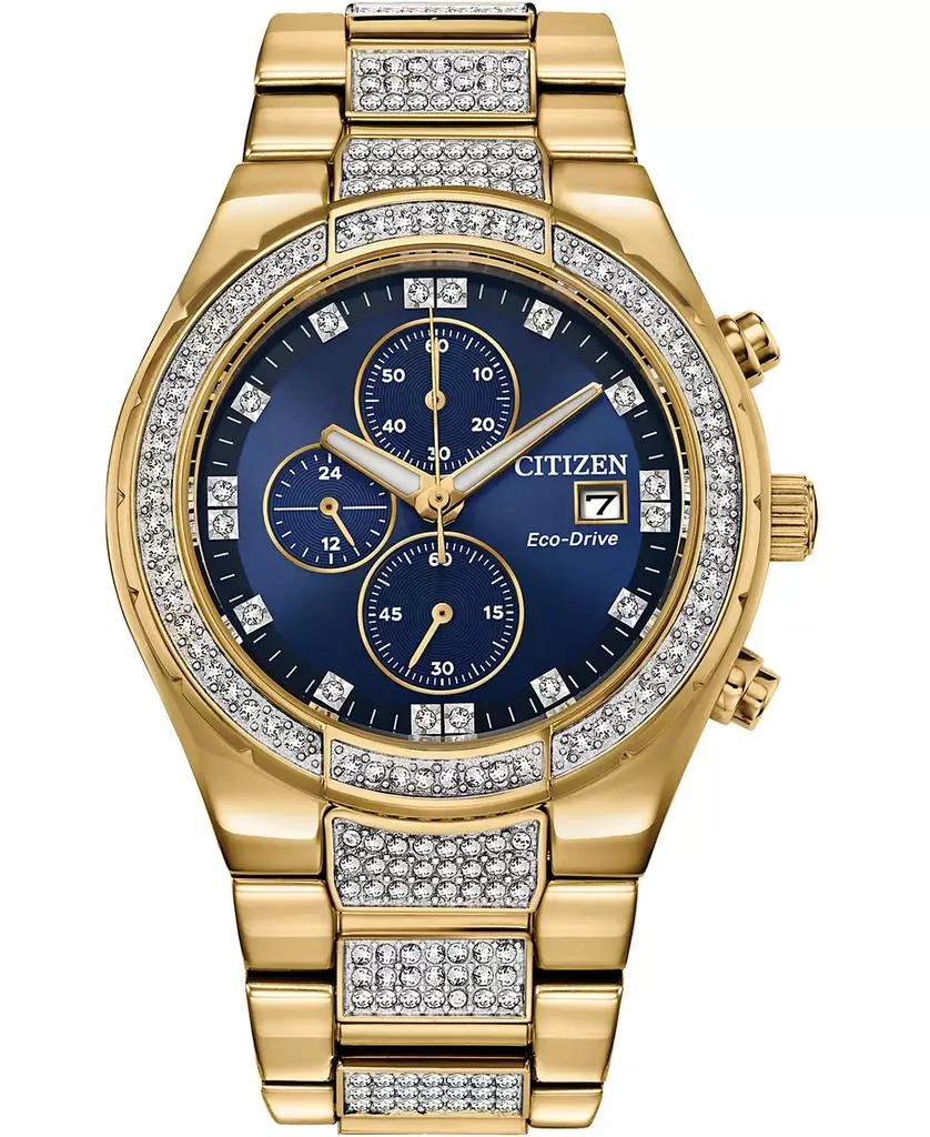 商品Citizen|Men's Chronograph Eco-Drive Crystal Gold-Tone Stainless Steel Bracelet Watch 42mm,价格¥3616,第1张图片