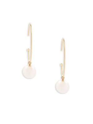 8MM White Freshwater Pearl & 18K Yellow Gold Hoop Earrings商品第1张图片规格展示