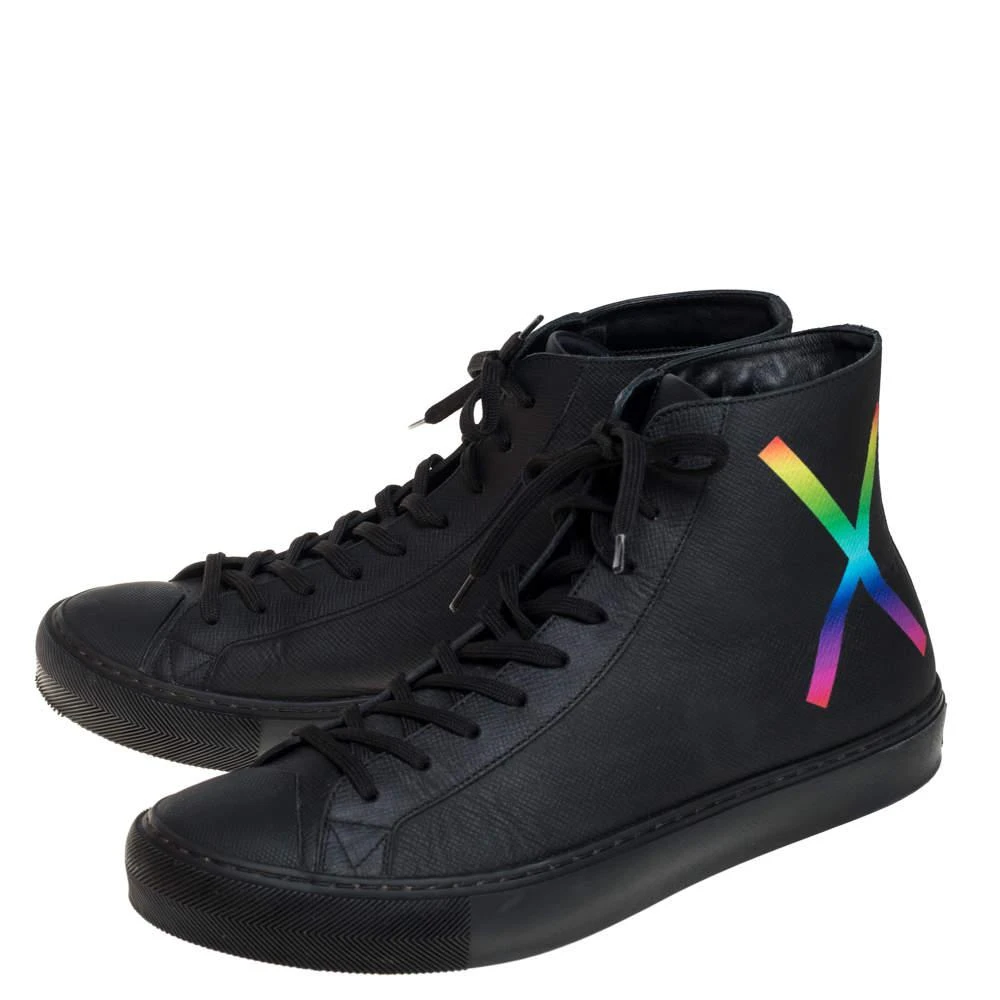 商品[二手商品] Louis Vuitton|Louis Vuitton Black Leather Tattoo High Top Sneakers Size 42,价格¥3826,第4张图片详细描述