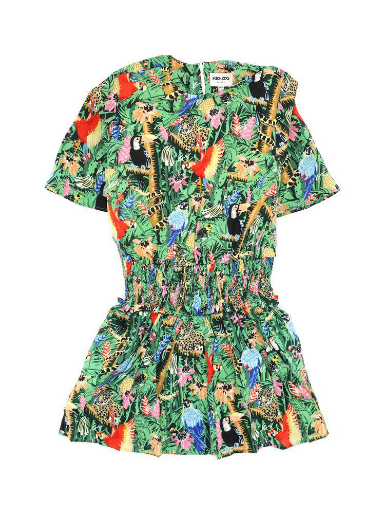 Kenzo Kids Ruffled Hem Jungle Printed Mini Dress商品第1张图片规格展示