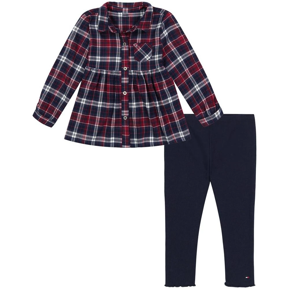 商品Tommy Hilfiger|Toddler Girls Plaid Flannel Shirt Tunic and Ribbed Leggings, 2 Piece Set,价格¥228,第1张图片