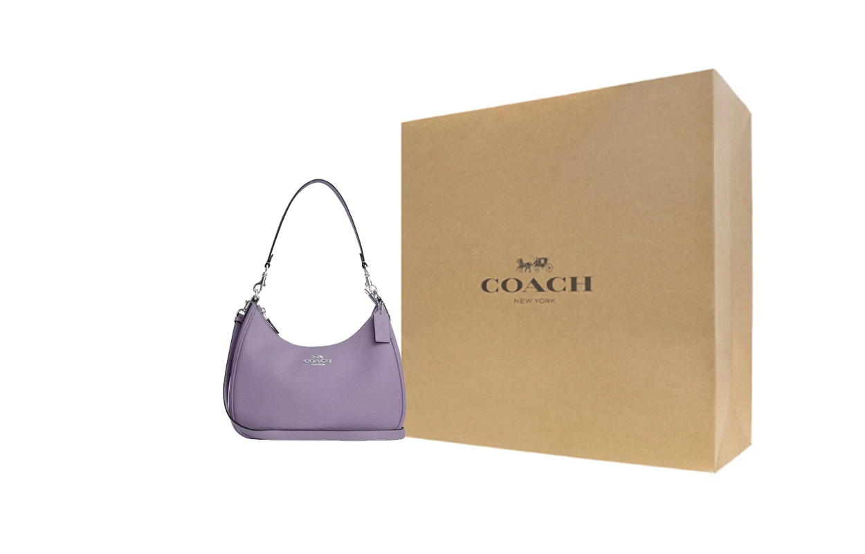 商品[国内直发] Coach|蔻驰 Hobo 29 纯色字母徽标Logo铭牌拉链开合 鹅卵石纹皮革 流浪包腋下包手提斜挎单肩包 大号 女款 银色拼浅紫色,价格¥2164,第7张图片详细描述
