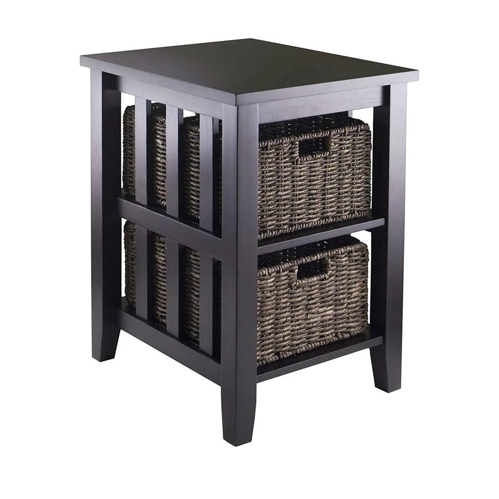 商品QuikFurn|Espresso 3 Tier Bookcase Shelf Accent Table with 2 Small Storage Baskets,价格¥1658,第1张图片