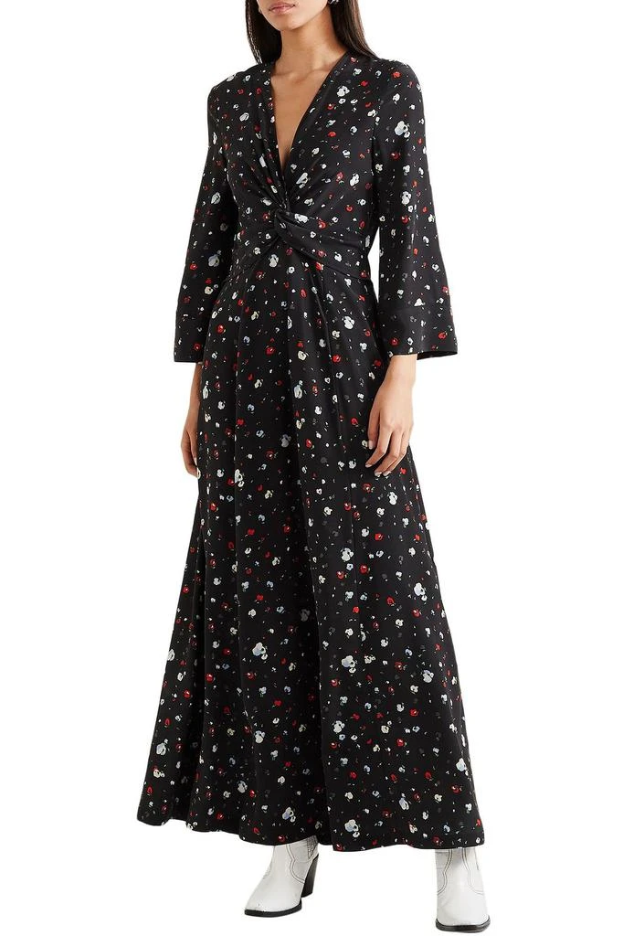 商品Ganni|Twist-front floral-print washed-silk maxi dress,价格¥676,第3张图片详细描述