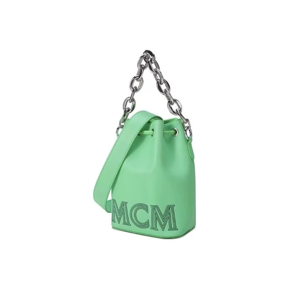 MCM 金属链条双肩带抽绳单肩 皮革桶包斜挎手提包迷你女款绿色MWDCSSX02JW001-SUMMER GREEN 商品