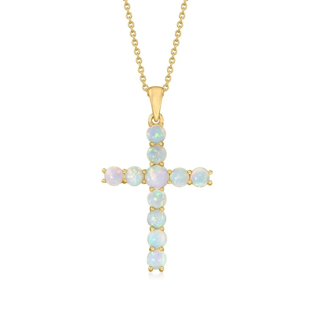 商品Ross-Simons|Ethiopian Opal Cross Pendant Necklace in 18kt Gold Over Sterling,价格¥1364,第1张图片