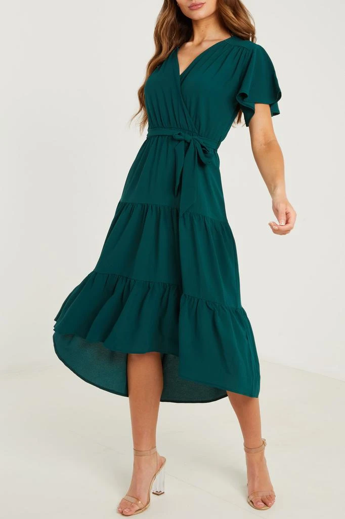 商品QUIZ|V-Neck Wrap Dipped Hem Dress,价格¥113,第1张图片