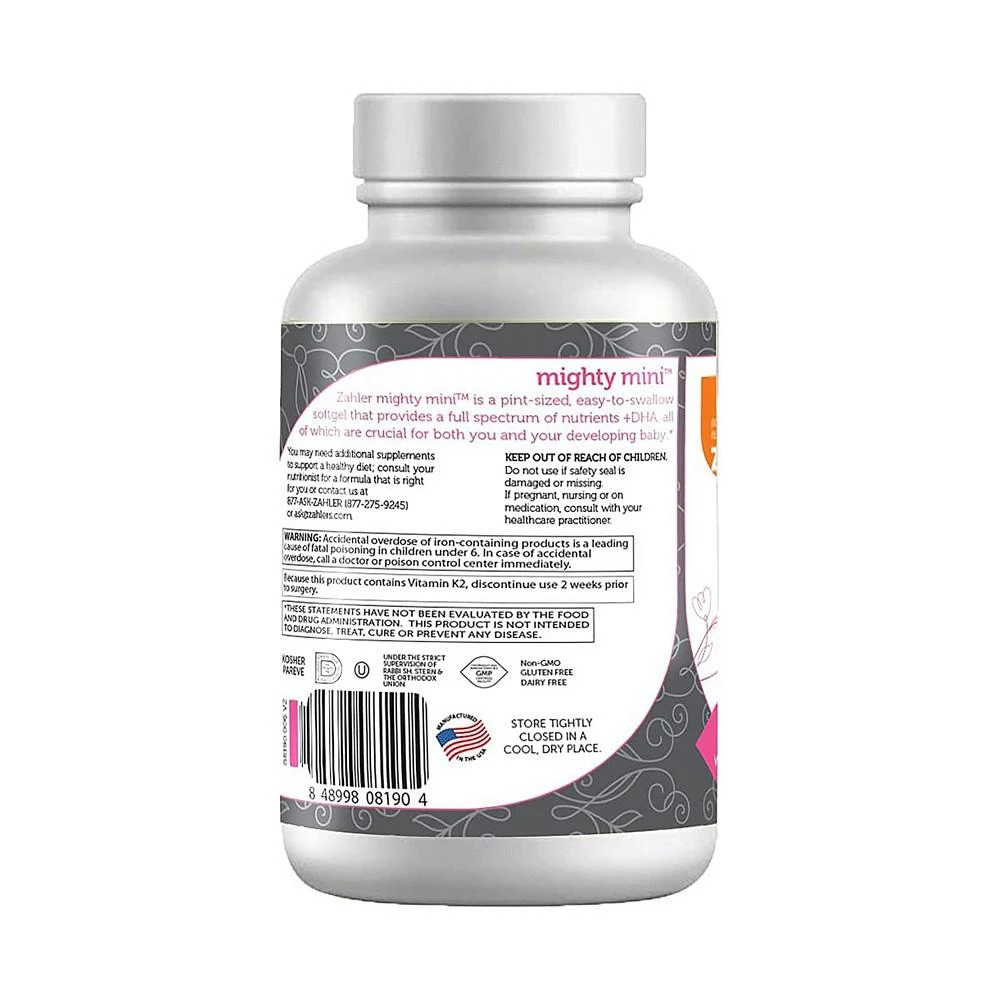 商品Zahler|Mighty Mini Once-Daily Prenatal Vitamins With DHA - 90 Softgels,价格¥284,第3张图片详细描述