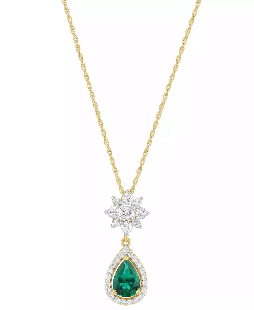 商品Macy's|Lab-Created Emerald (5/8 ct. t.w.) & Lab-Created White Sapphire (1/2 ct. t.w.) Pendant Necklace in 14k Yellow Gold-Plated Sterling Silver, 16" + 2" extender,价格¥1220,第1张图片