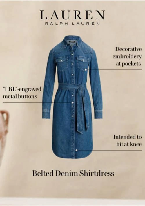 商品Ralph Lauren|Ralph Lauren Belted Denim Shirt Dress,价格¥698,第2张图片详细描述