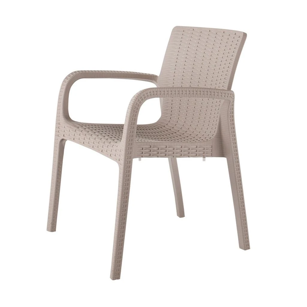 商品Hivvago|Set of Four 24" Taupe Faux Rattan Heavy Duty Plastic Outdoor Stacking Arm Chairs,价格¥3843,第3张图片详细描述