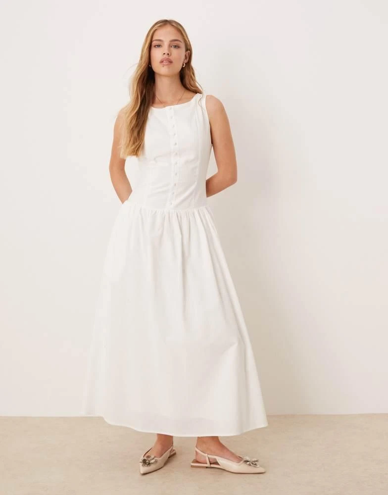 商品Kiss The Sky|Kiss The Sky drop waist waistcoat maxi dress in off white,价格¥575,第1张图片