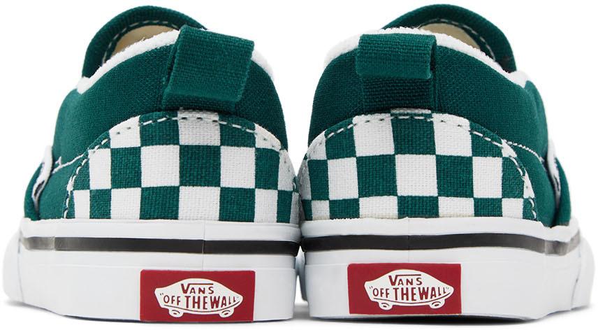 Baby Green & White Checkerboard Slip-On V Sneakers商品第2张图片规格展示