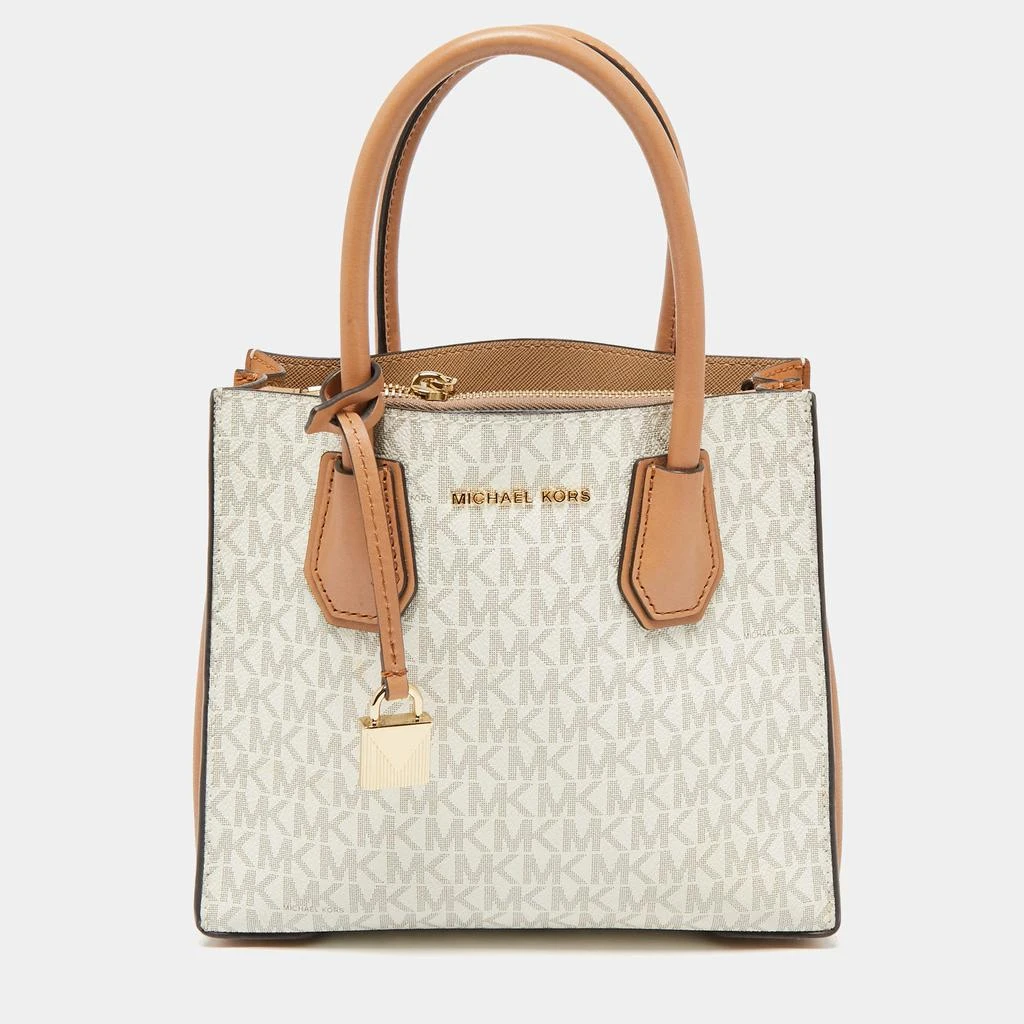 商品[二手商品] Michael Kors|Michael Kors Light Brown/White Signature Coated Canvas and Leather Mini Mercer Tote,价格¥814,第1张图片