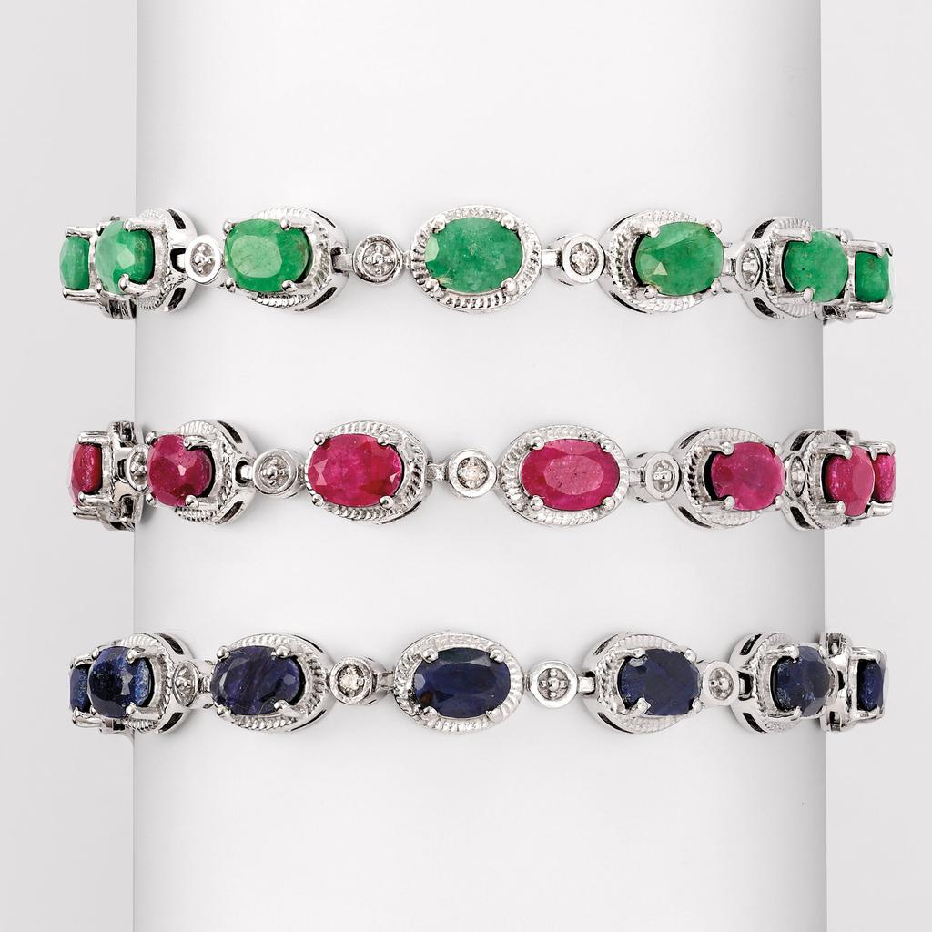 Ross-Simons Sapphire Bracelet With Diamond Accents in Sterling Silver商品第4张图片规格展示