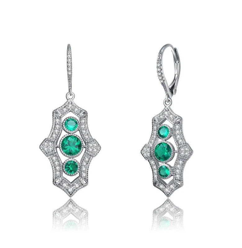 商品Genevive|GENEVIVE Sterling Silver Emerald Cubic Zirconia Leverback Drop Earrings,价格¥642,第1张图片