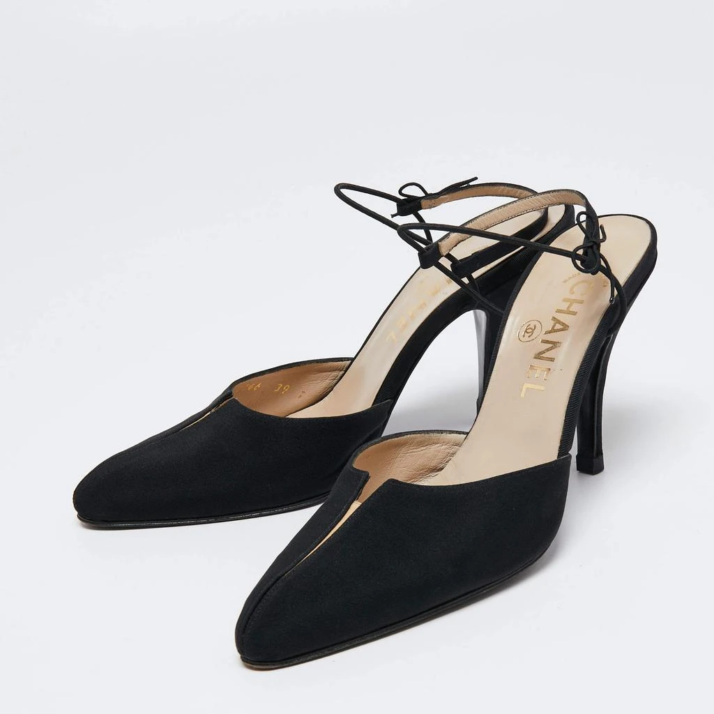 商品[二手商品] Chanel|Chanel Black Canvas Pointed Toe  Ankle Wrap Sandals Size 39 ,价格¥2205,第2张图片详细描述