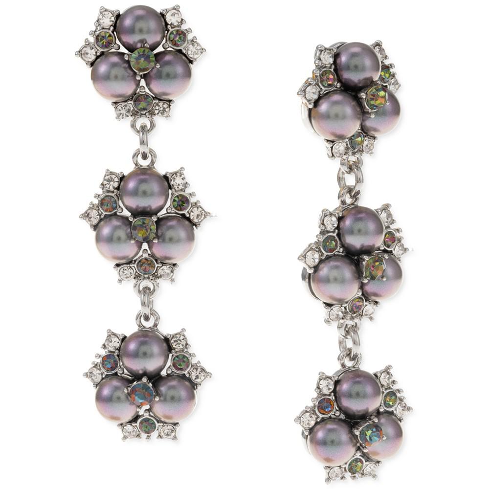 Silver-Tone Crystal & Imitation Pearl Cluster Triple Drop Earrings, Created for Macy's商品第1张图片规格展示