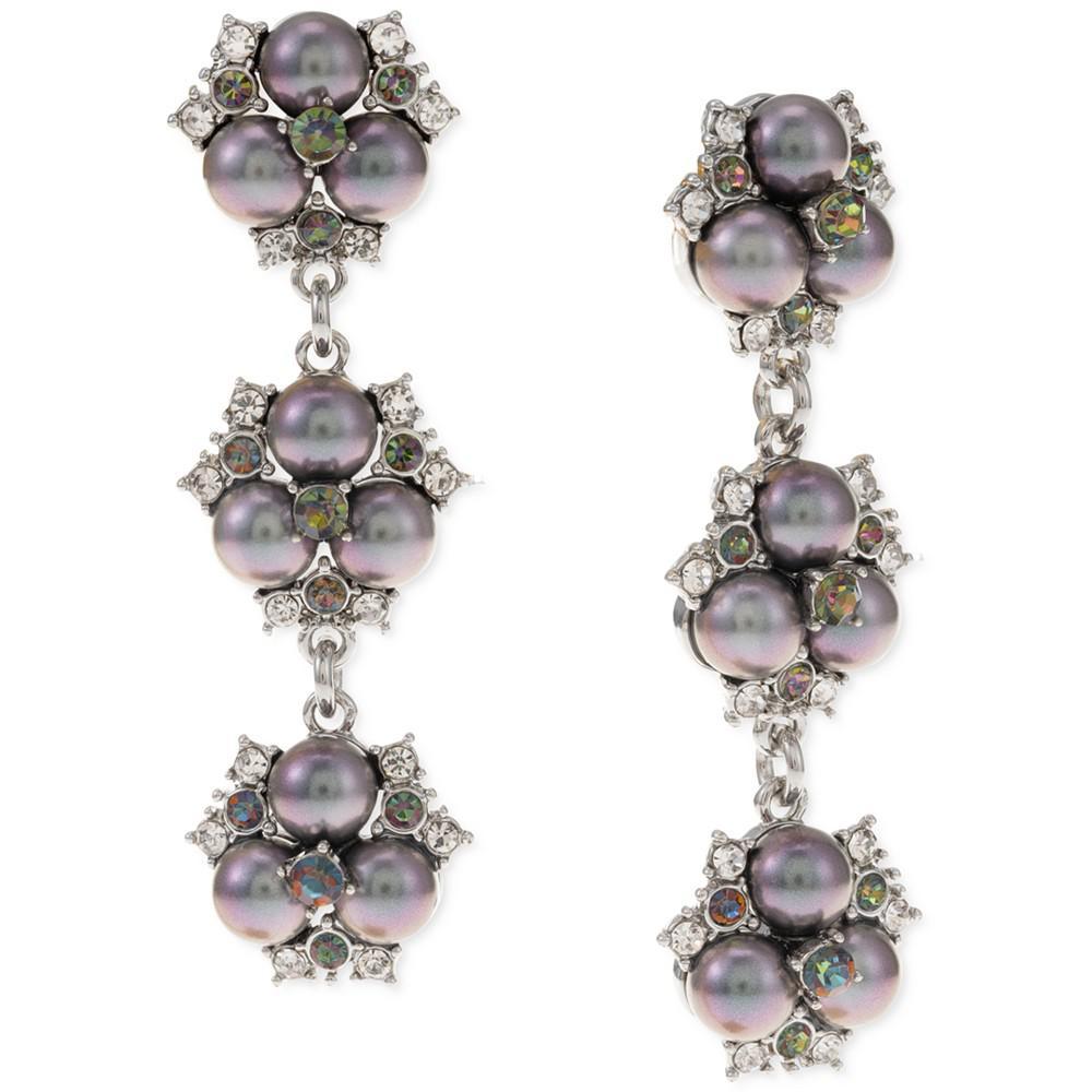商品Charter Club|Silver-Tone Crystal & Imitation Pearl Cluster Triple Drop Earrings, Created for Macy's,价格¥132,第1张图片