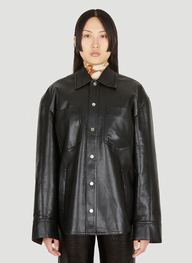 商品Nanushka|Kiora Faux Leather Overshirt in Black,价格¥4262,第1张图片