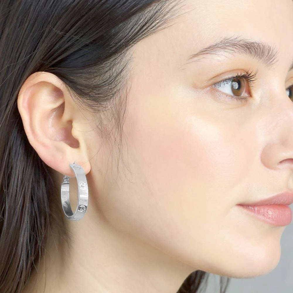 商品FASHNZFAB|14K Gold Dipped CZ Stone Accent Hoop Earrings - Silver,价格¥195,第1张图片