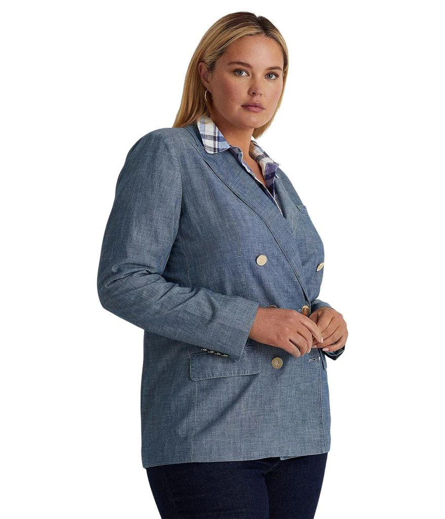 商品Ralph Lauren|Plus Size Double-Breasted Chambray Blazer,价格¥1188,第1张图片