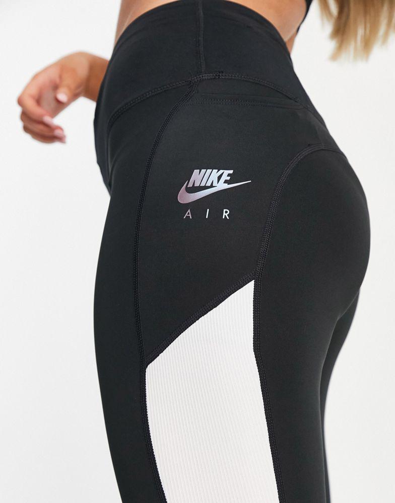 Nike Air Running 7/8 midrise colourblock leggings in black商品第3张图片规格展示