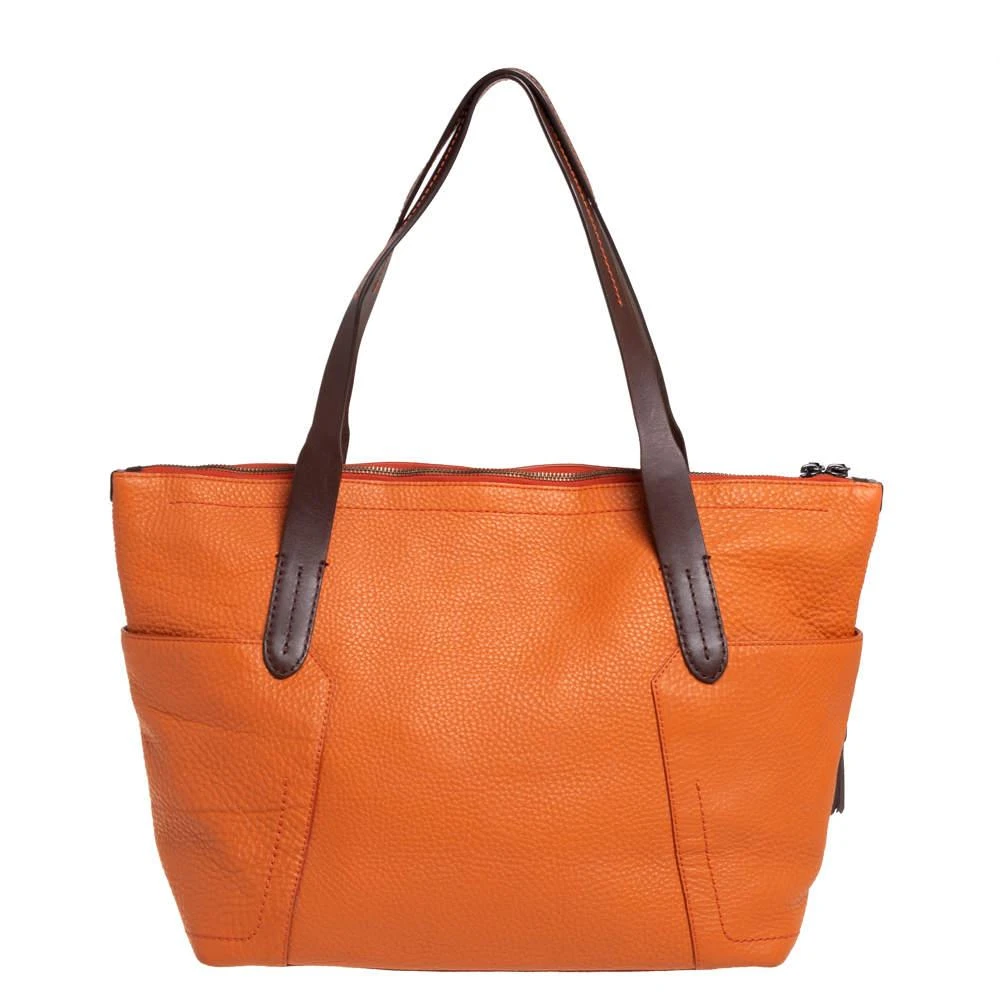 商品[二手商品] Cole Haan|Cole Haan Orange/Brown Leather Parker Top Zip Shopper Tote,价格¥1432,第4张图片详细描述