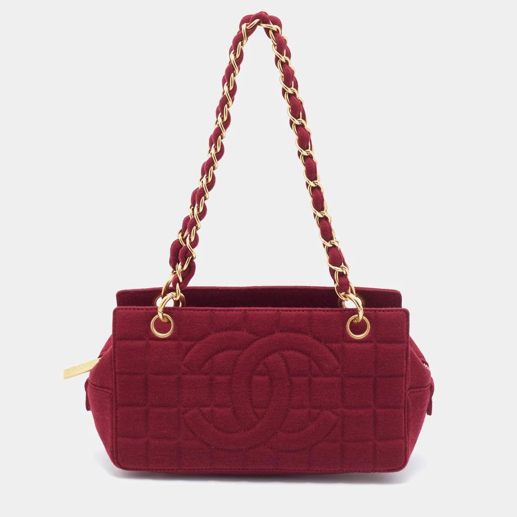 商品[二手商品] Chanel|Chanel Burgundy Choco Bar Quilted Jersey Shoulder Bag,价格¥11554,第1张图片