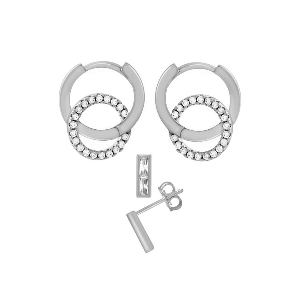 Silver Plated 2-Piece Bar Post Click Top Hoop Earrings Set商品第1张图片规格展示