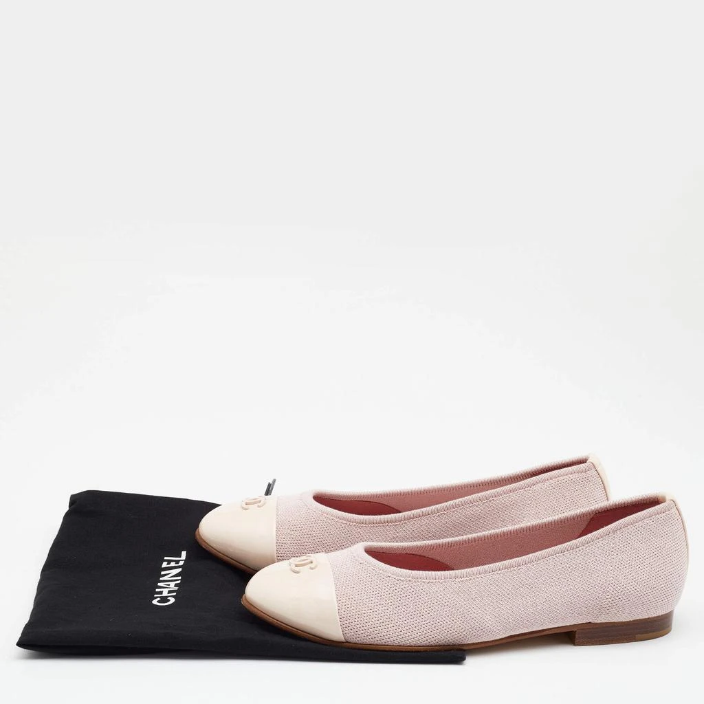 Chanel Pink Knit Fabric and Patent Leather CC Cap Toe Ballet Flats Size 36 商品