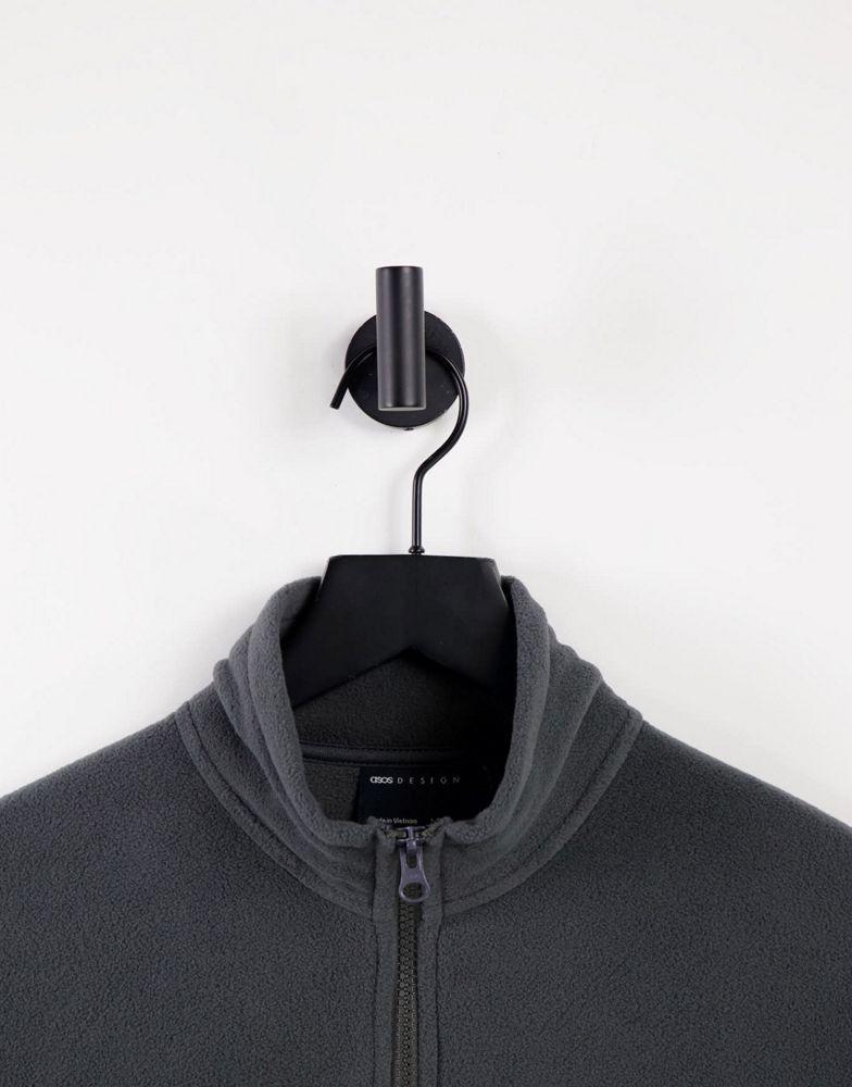 ASOS DESIGN polar fleece sweatshirt with half zip in washed black商品第4张图片规格展示