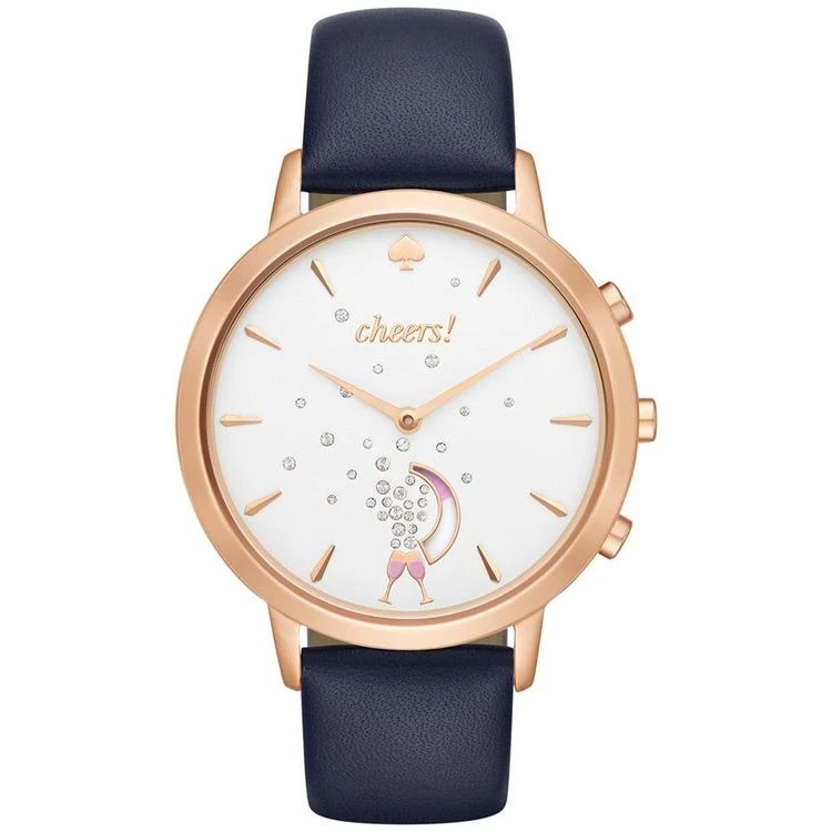 商品Kate Spade|Women's Metro Grand Navy Leather Strap Hybrid Smart Watch 39mm KST23105,价格¥1403,第1张图片