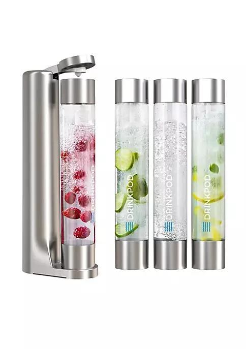 商品Drinkpod|Fizzpod Soda Maker With Co2 Cylinder  Fizzy Drink Machine With 3 Pet Bottles 3 Caps 1 Carbonator Cap And Manual   Make Homemade Sparkle Water Juice Coffee Tea And Cocktail Drinks With Fruit Silver,价格¥1112,第2张图片详细描述