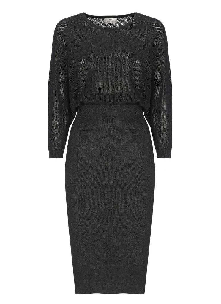 商品ELISABETTA FRANCHI|Black Viscose Midi Dress With Perforated Detailing,价格¥2149,第1张图片
