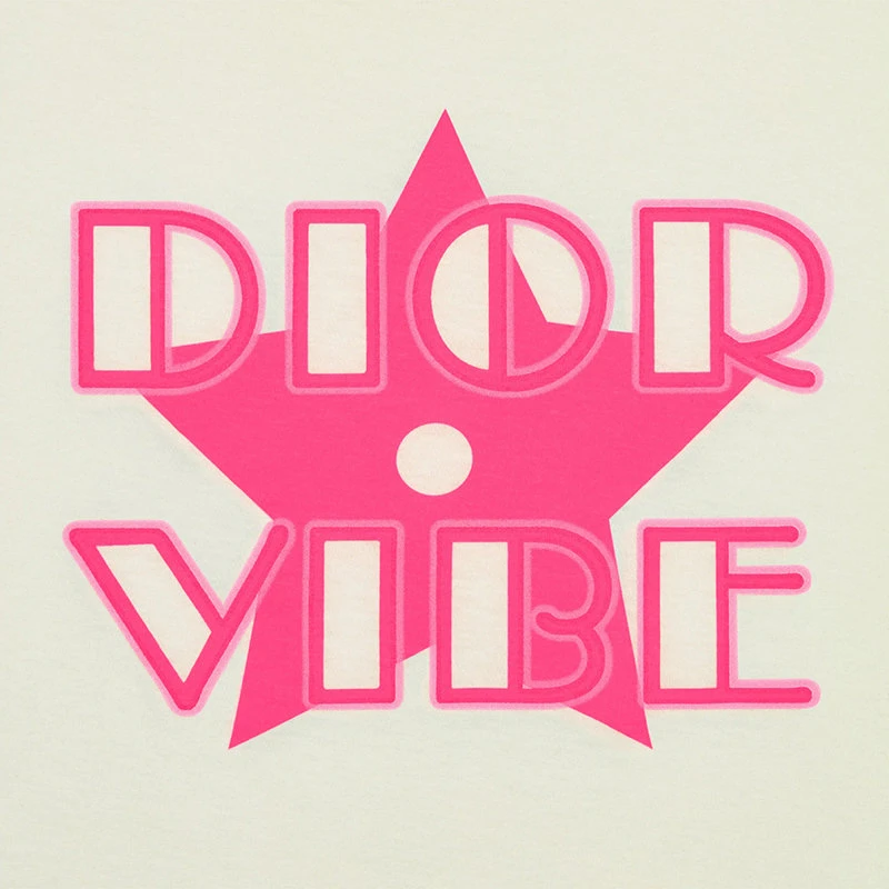 商品Dior|【预售3-7天】DIOR/迪奥 22年春夏新款 VIBE系列 女士米白色/荧光粉色棉质和亚麻混纺幸运星星Logo印花短袖T恤223T19A4497_X4846,价格¥7248,第5张图片详细描述