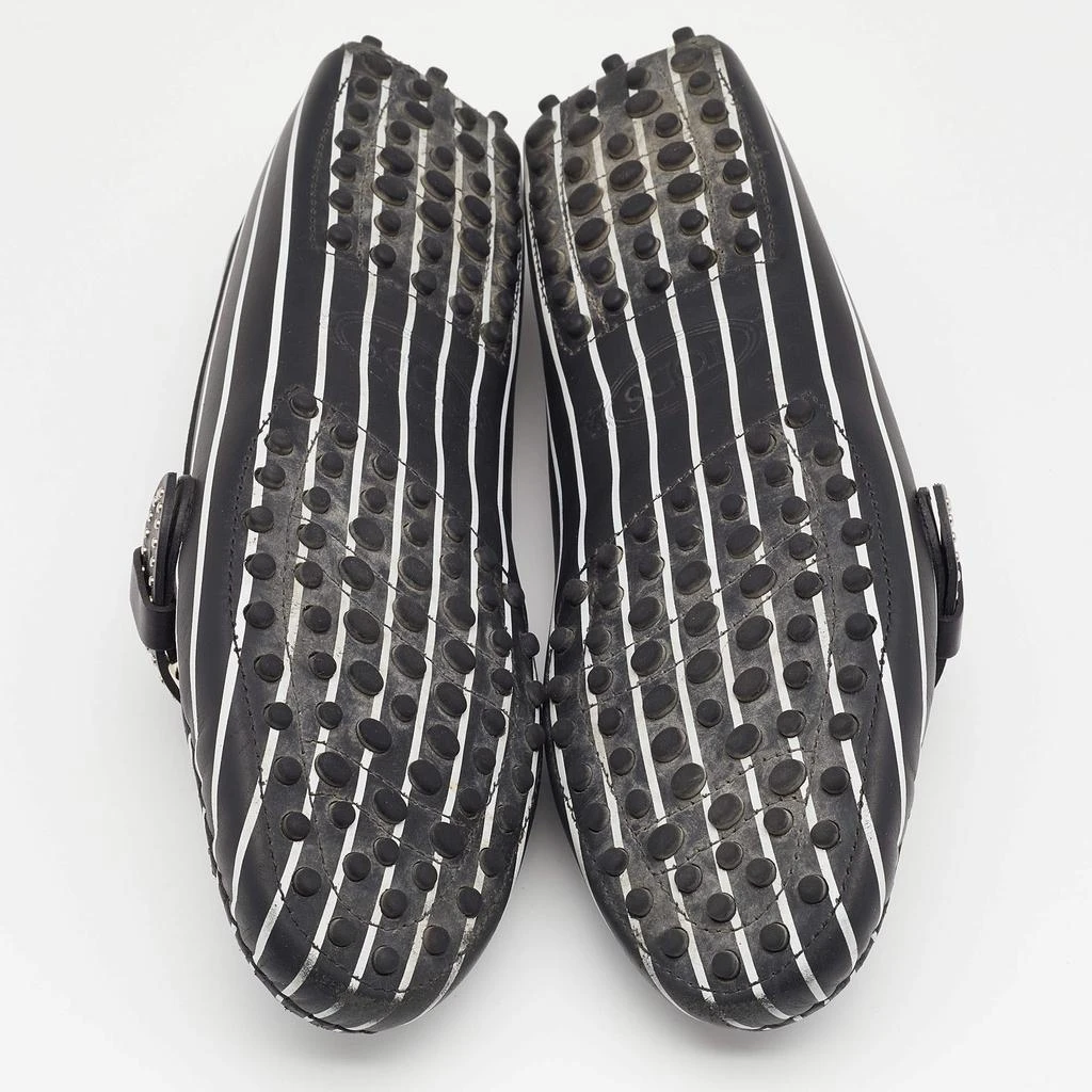 Tod's Black/White Striped Leather Embellished Slip On Loafers Size 38 商品
