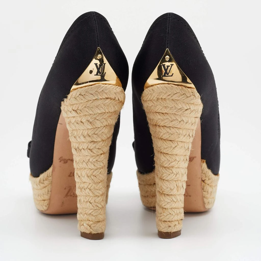 商品[二�手商品] Louis Vuitton|Louis Vuitton Black Suede Bow Detail Espadrille Peep Toe Platform Pumps Size 37,价格¥1069,第5张图片详细描述