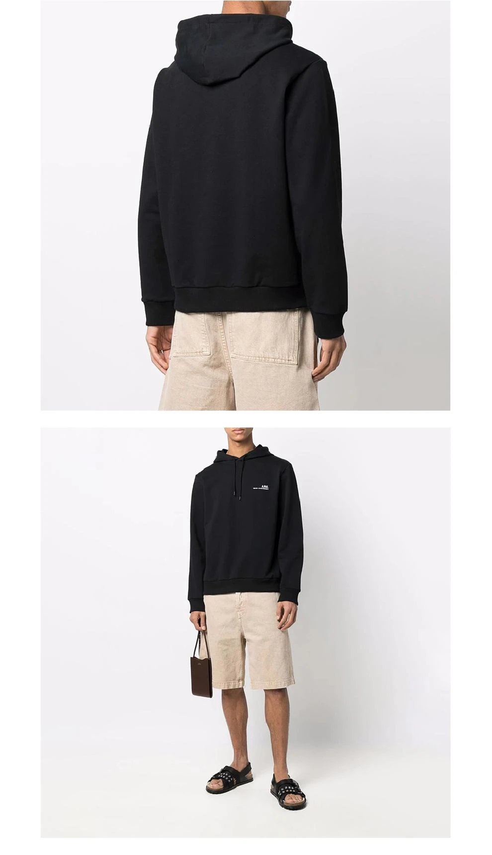 商品A.P.C.|男士黑色logo印花抽绳长袖连帽卫衣【香港仓极速发货】,价格¥1860,第4张图片详细描述